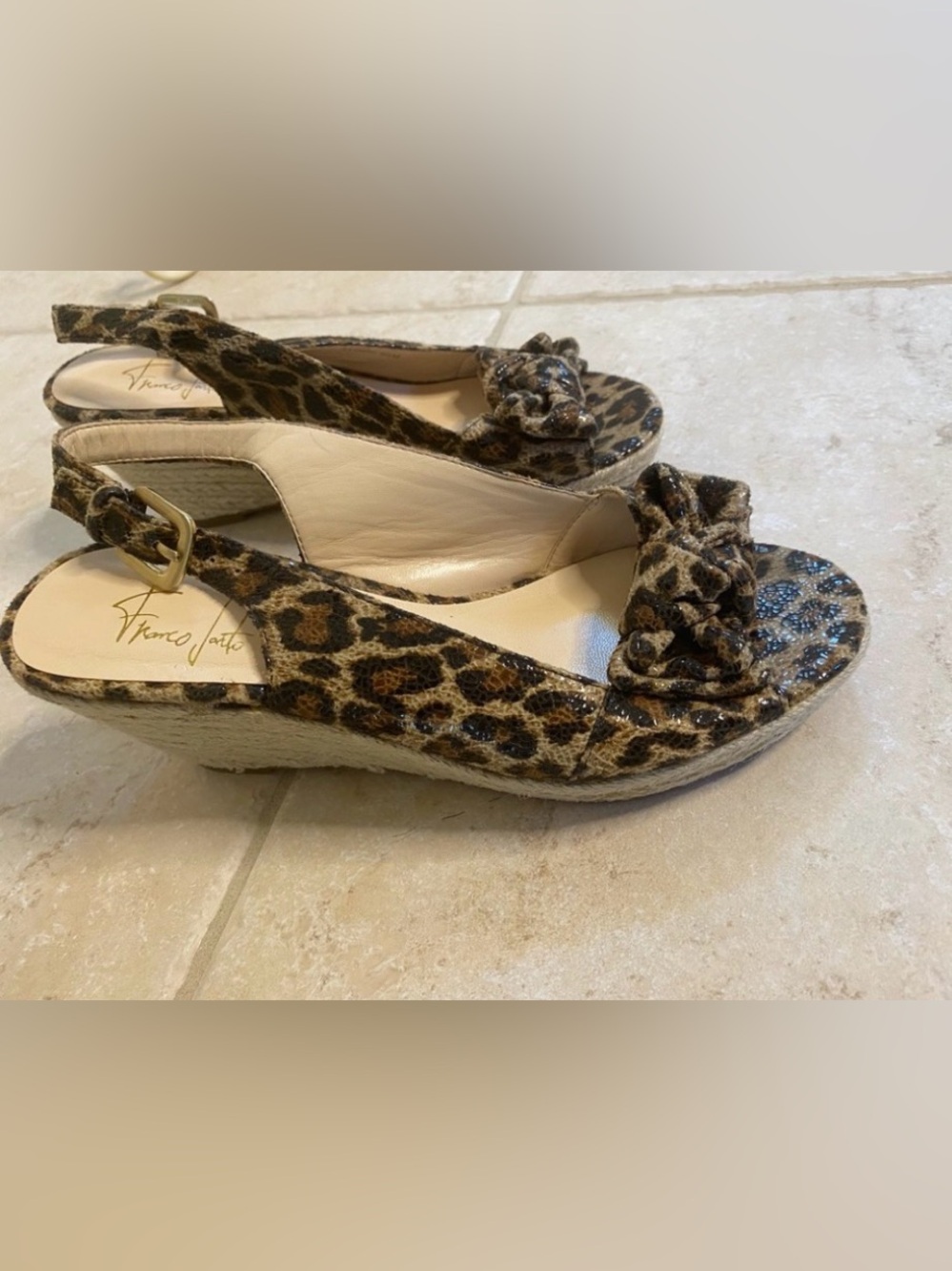 Franco Sarto “Camino” Leopard Print Espadrille Wedges in Tan and Brown